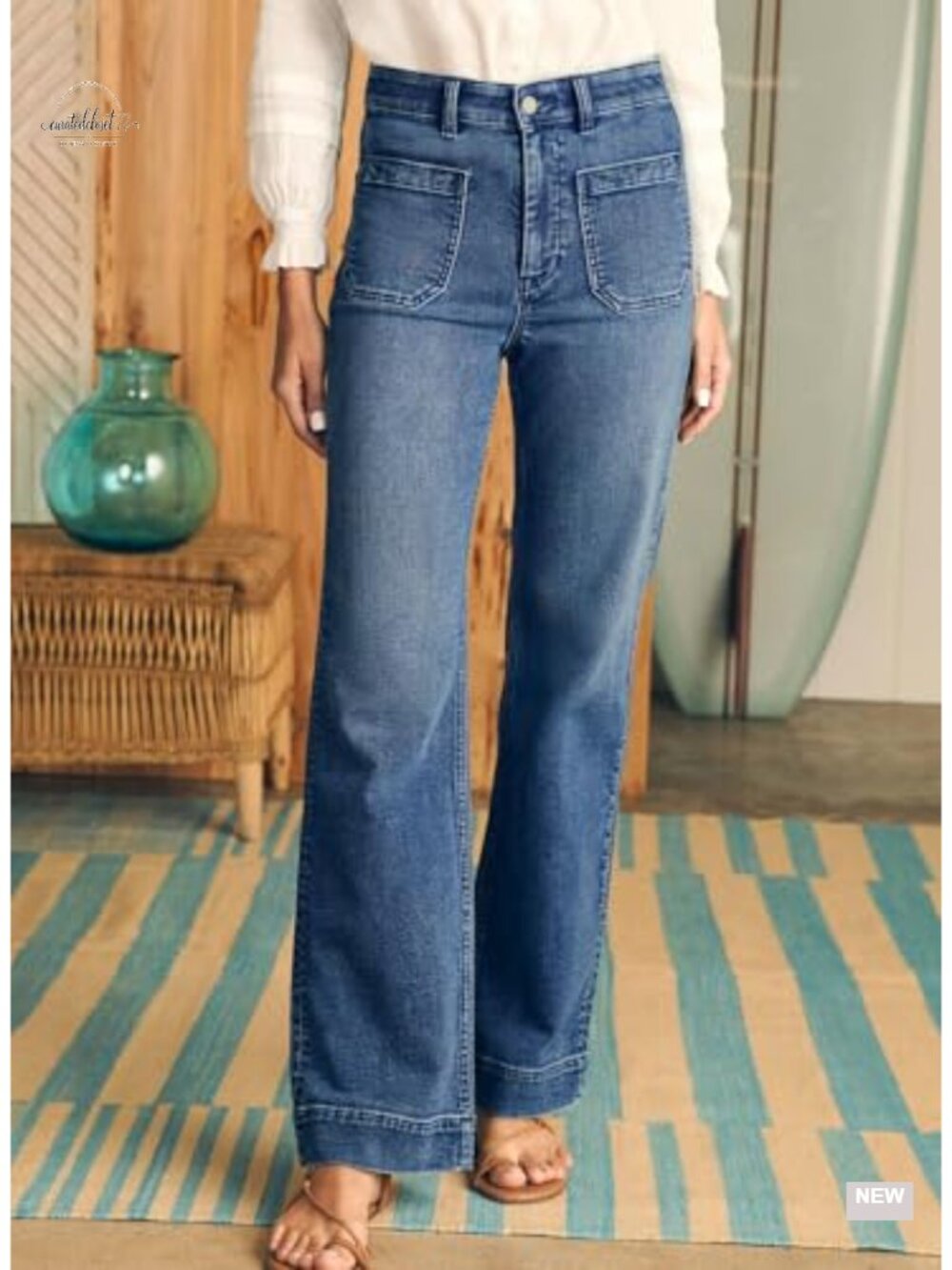 High Waisted Wide Leg Stretchy Denim Jeans with Pockets - Picture 2 of 6